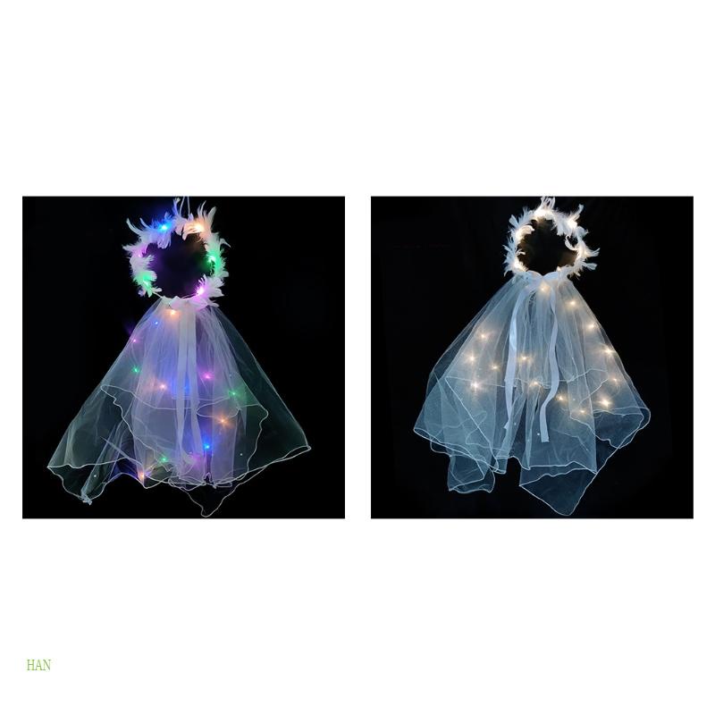 Mạng Che Mặt Phối Ren Và Lông Vũ Có Đèn LED Đẹp Mắt Cho Nữ