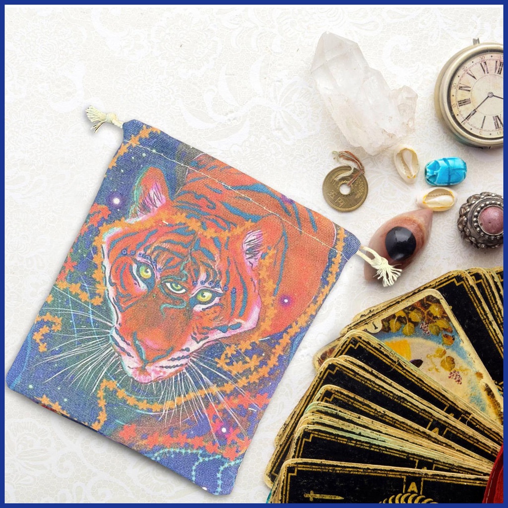 Túi Dây Rút Đựng Bài Tarot Thoáng Khí Họa Tiết Hổ Ba Mắt Có Thể Tái Sử Dụng