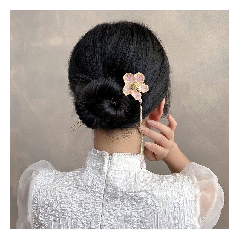 Kẹp Tóc Tua Rua Hình Hoa Lily Đính Ngọc Trai Đơn Giản Phong Cách Cổ Điển