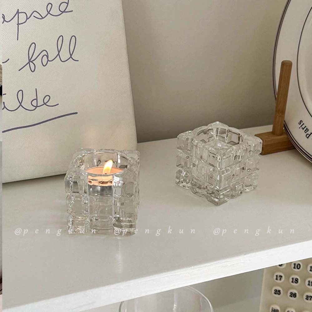 Đế Nến Bằng Thủy Tinh Trong Suốt Phong Cách Pháp Cổ Điển Dùng Trang Trí