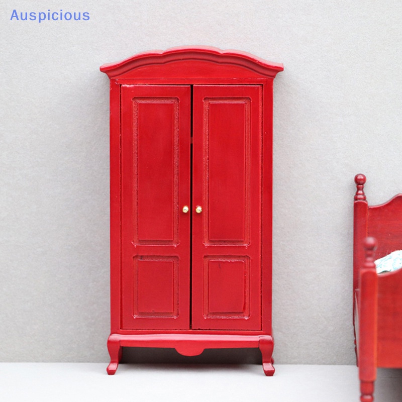 Tủ Quần Áo Màu Đỏ Phong Cách Retro Dành Cho Nhà Búp Bê 1: 12