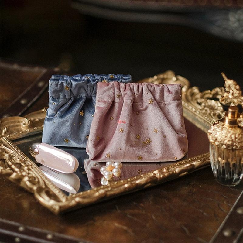 Túi Đựng Mỹ Phẩm Son Môi Mini Bằng Vải Nhung Họa Tiết Ngôi Sao Dùng Khi Đi Du Lịch Ốp