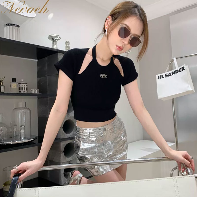 Áo Croptop Giả Hai Lớp Cổ Tròn Thời Trang Mùa Hè Mới Cho Nữ