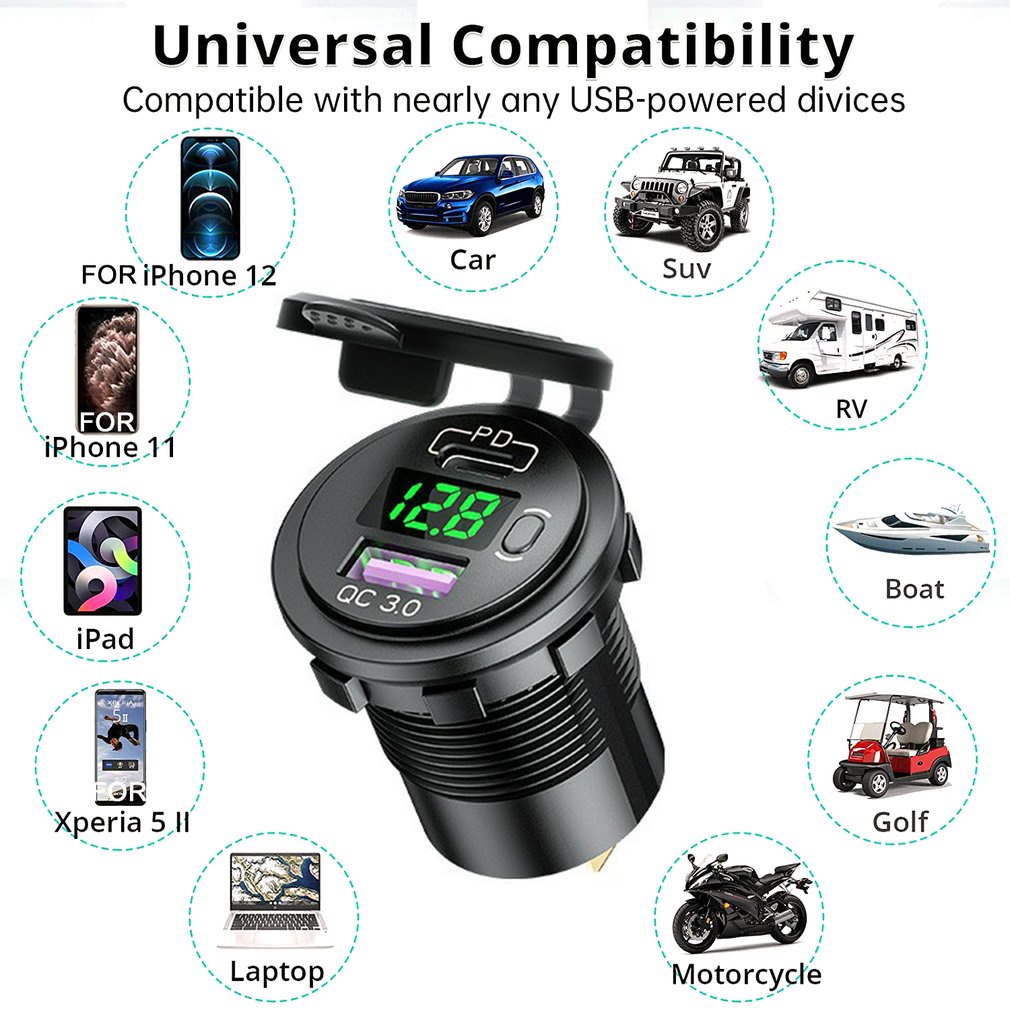 P21-B Car Fast Charging With 12V Pd+Usb Output Port Voltage Display Suitable For Cars And Motorcycles [Q/11]