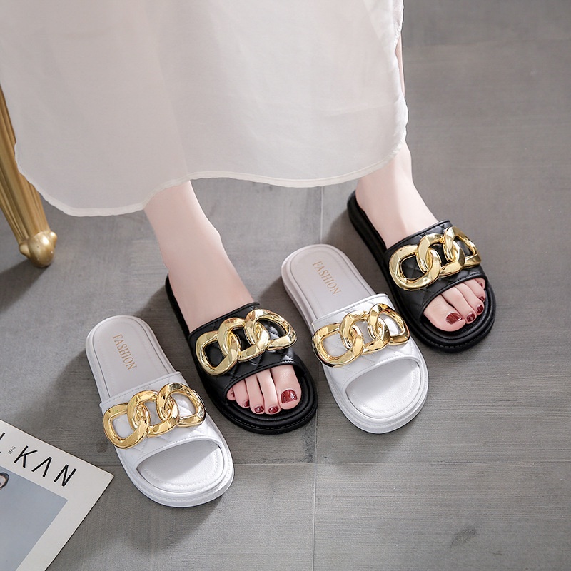 Giày Sandal Đế Xuồng Phối Khóa Kim Loại Thời Trang Mùa Hè Cho Nữ