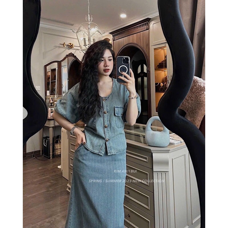 Set áo bò chân váy dài