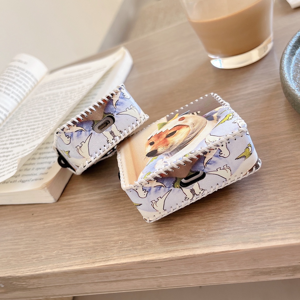 Vỏ Bảo Vệ Hộp Sạc Tai nghe không dây AirPods 1 / 2 gen3 pro2 2022 Bằng Da PU Mềm Hình Chú Chó Sáng Tạo