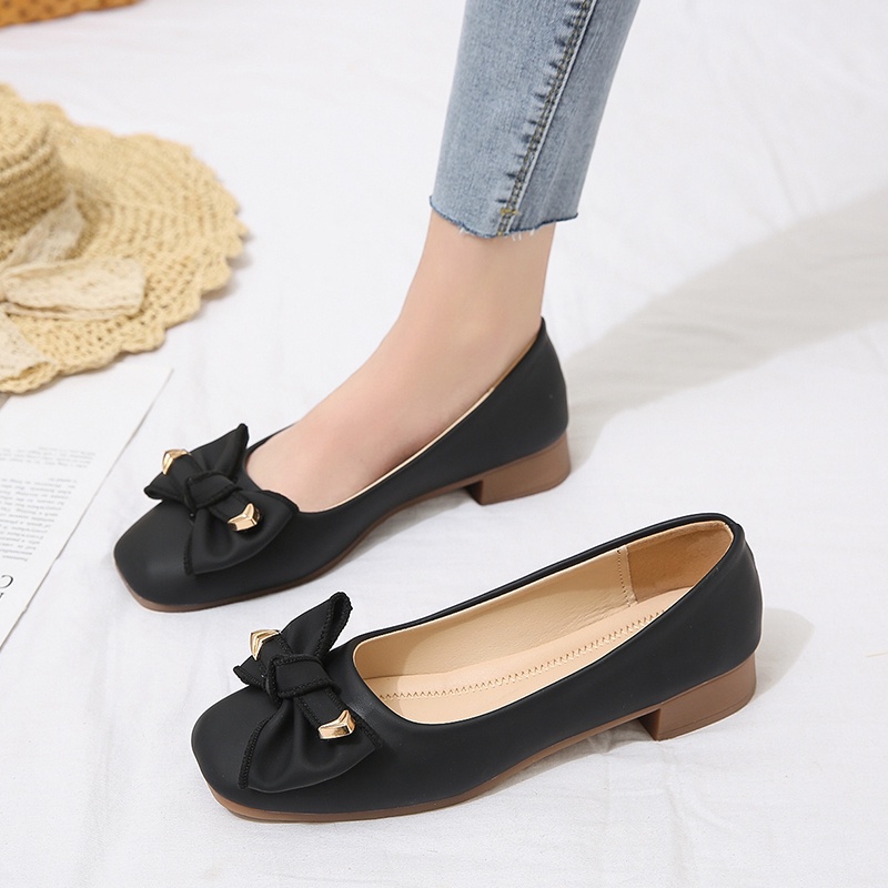 Giày Lười Da Đế Bằng Mũi Vuông Thời Trang Cho Nữ