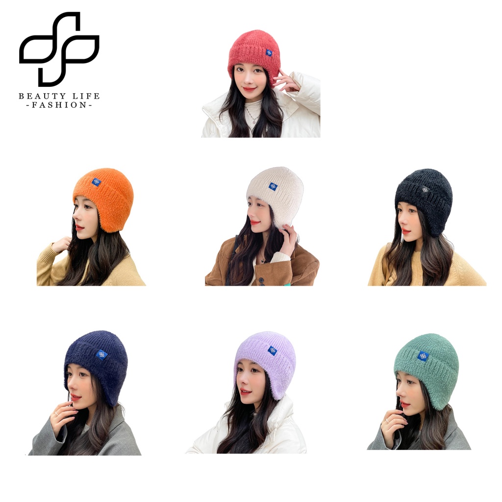 Beautylifefashion Mũ beanie Trùm Tai Co Giãn Màu Kẹo Phong Cách Hàn Quốc Thời Trang Thu Đông Dành Cho Nữ