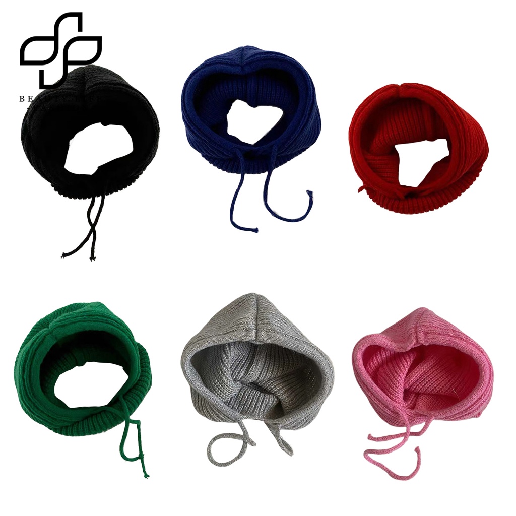 Mũ Len Dệt Kim Siêu Mềm Giữ Ấm Mặt Phối Dây Rút Unisex