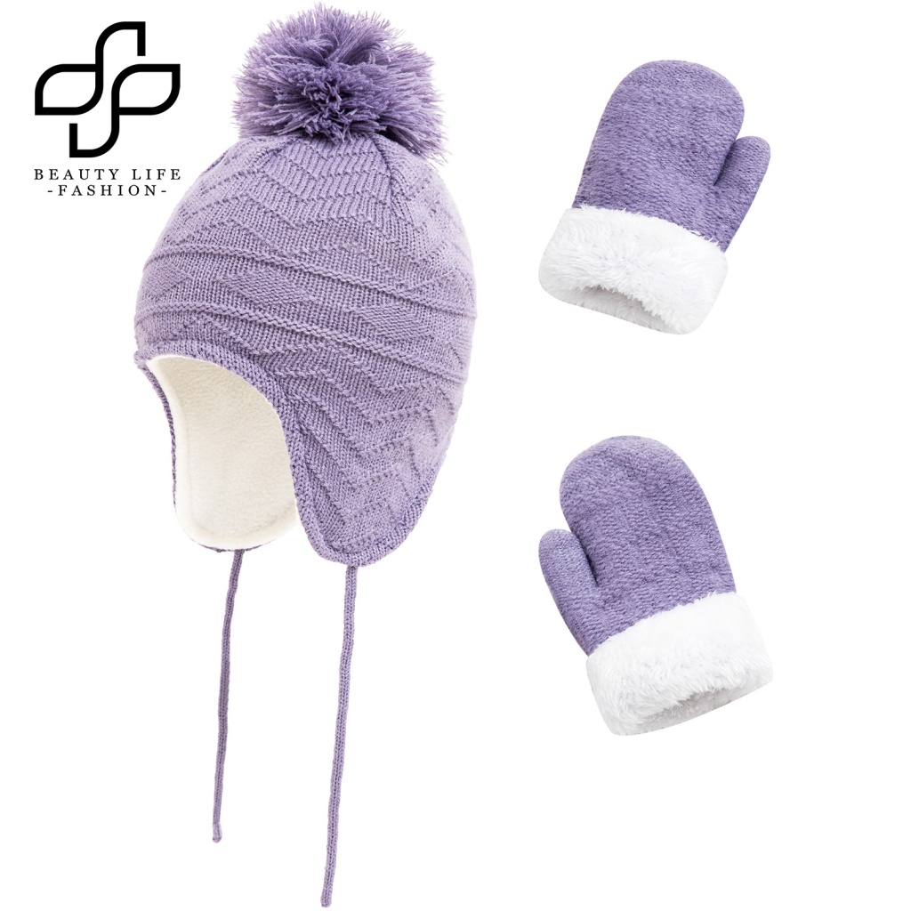 Set Găng Tay + Mũ beanie + Găng Tay Giữ Ấm Mùa Đông Dành Cho Các Bé