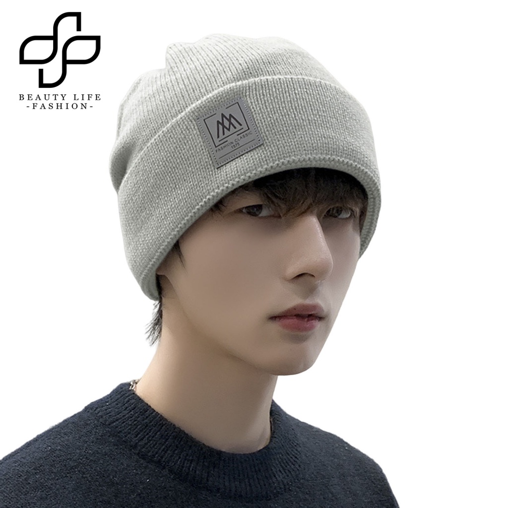 Mũ Beanie Nhung Màu Trơn Không Vành Co Giãn Chống Lạnh Bảo Vệ Tai Thời Trang Thu Đông Cho Nam