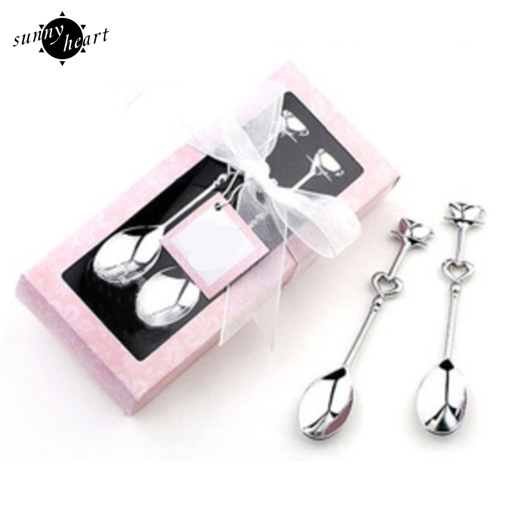 Set 2 Muỗng Cà Phê Hình Trái Tim Bằng Thép Không Gỉ