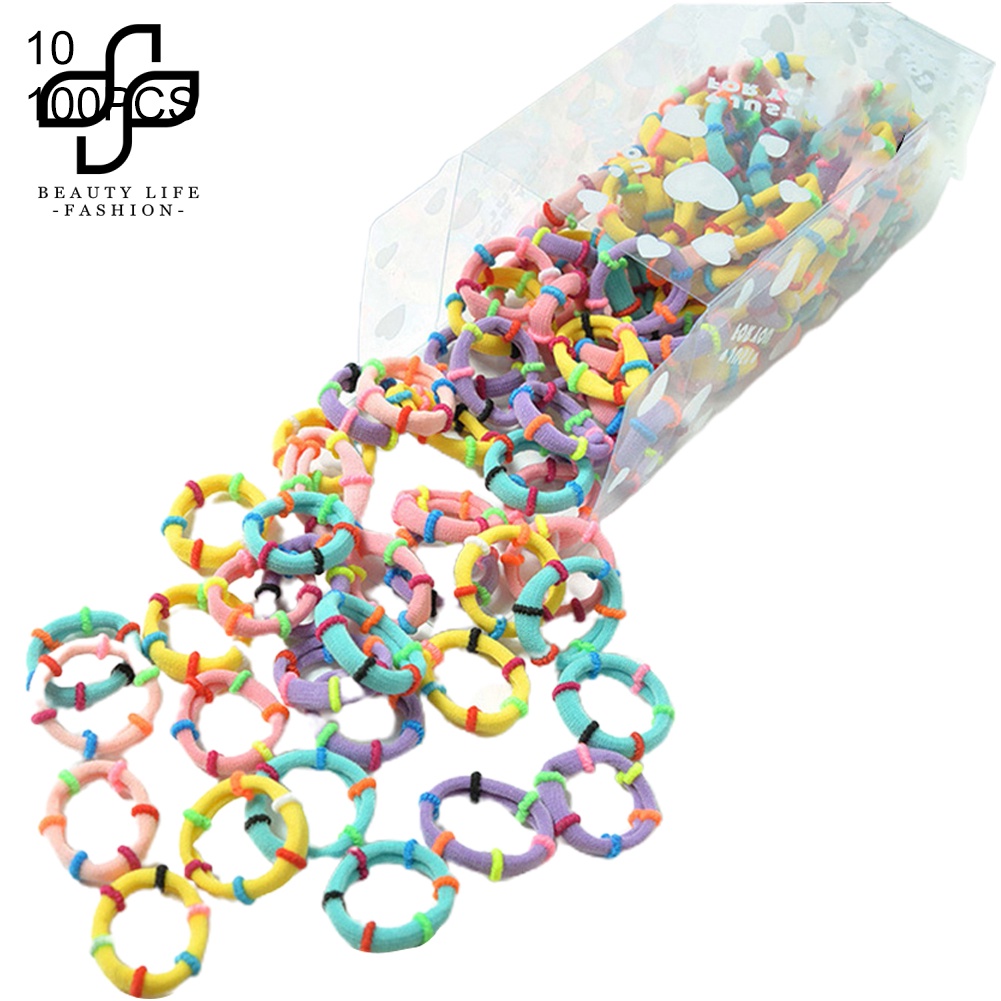 Set 100 Dây Cột Tóc Co Giãn Màu Kẹo Thời Trang Cho Nữ Giá Đỡ
