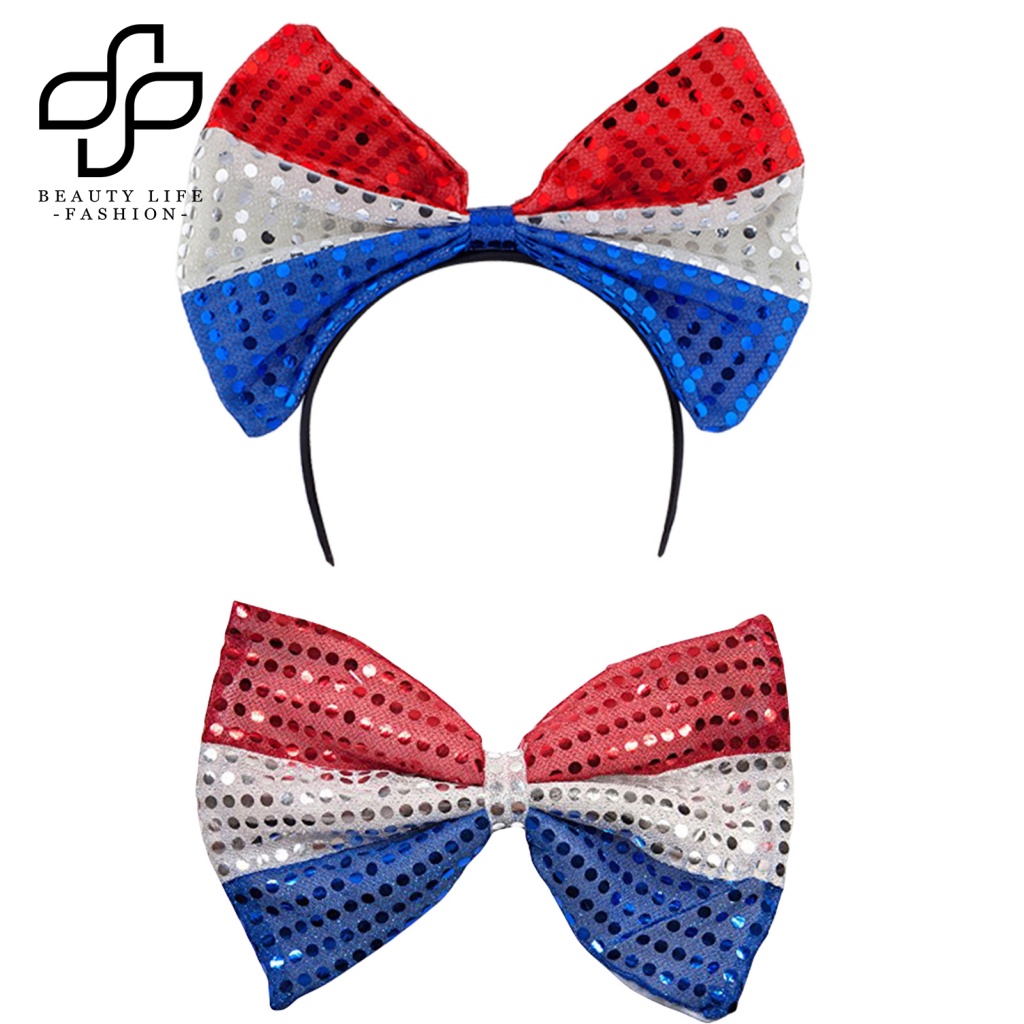 Băng Đô Cài Tóc Hình Nơ Đính Kim Sa Lấp Lánh Phong Cách Mỹ Độc Lập