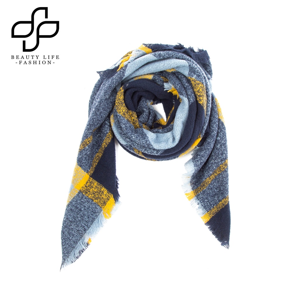 Khăn Choàng Cổ Giữ Ấm Họa Tiết Kẻ Ô Vuông Thời Trang Thu Đông Dành Cho Nữ