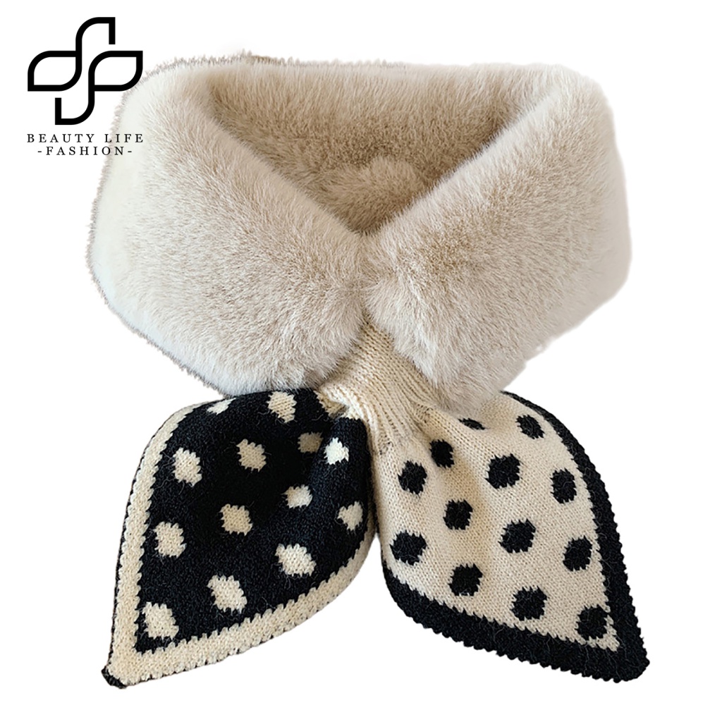 Khăn Choàng Cổ Dệt Kim Họa Tiết Kẻ Sọc / Chấm Bi Đa Năng Thời Trang Mùa Đông Cho Nữ