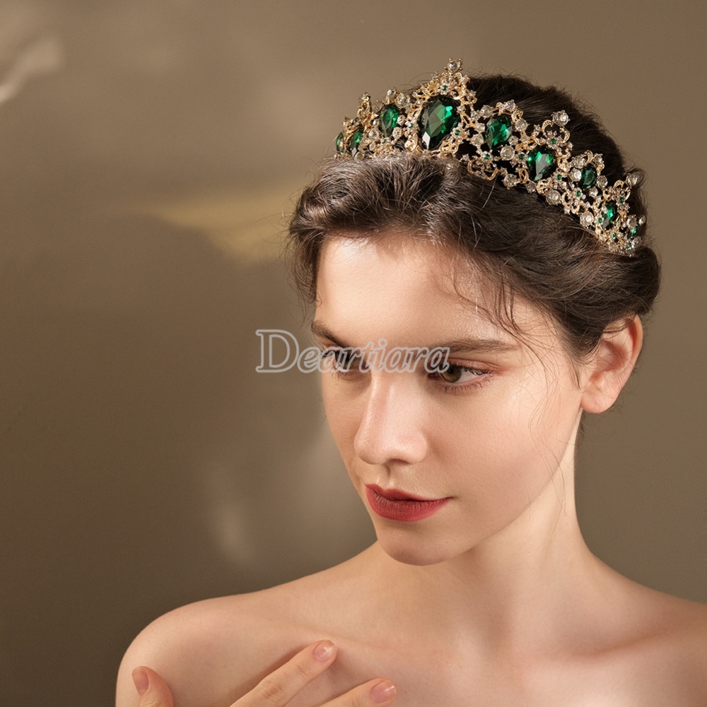 Vương Miện Đính Đá Pha Lê Đỏ Sang Trọng Phong Cách Hoàng Gia Cổ Điển Dành Cho Cô Dâu