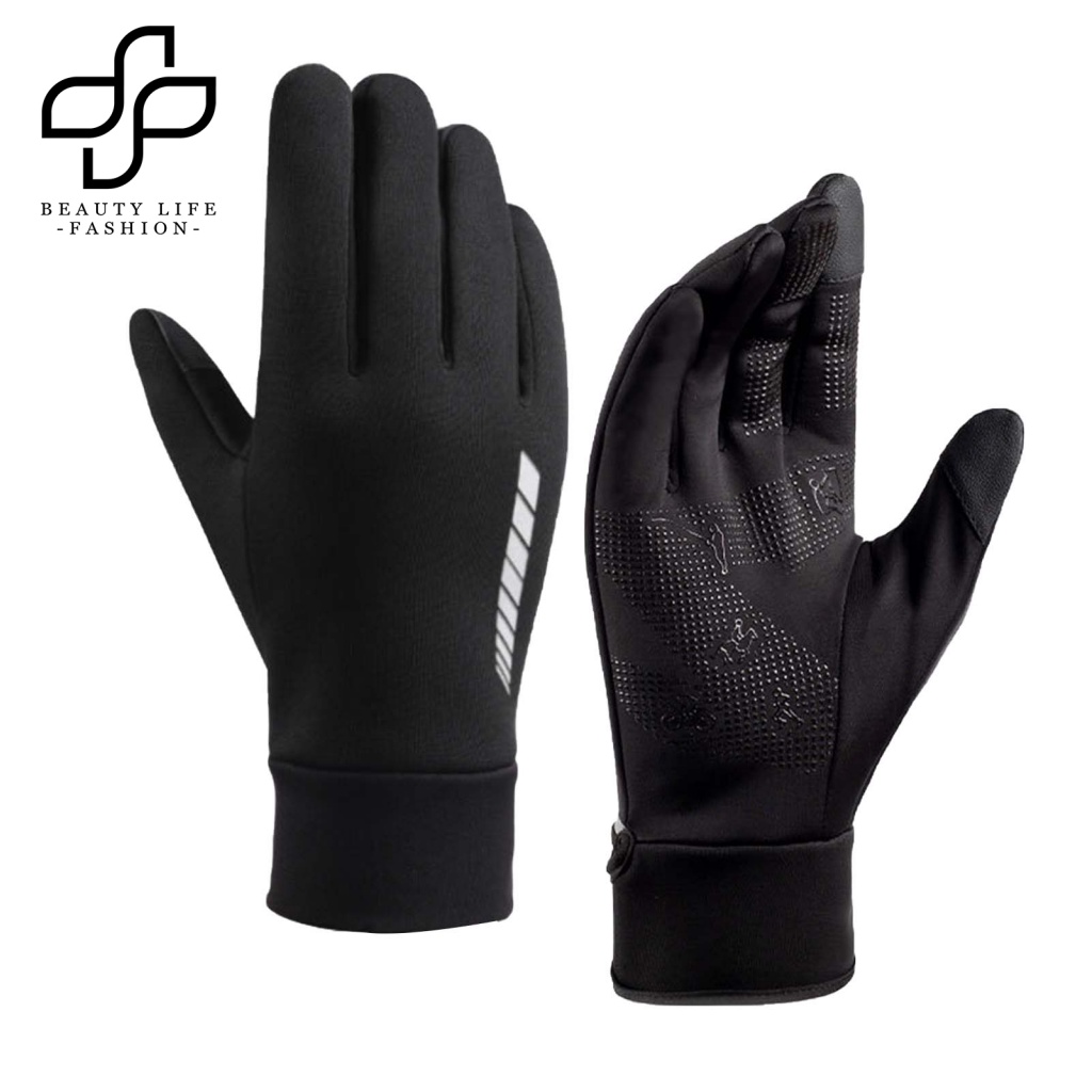 1 Cặp Găng Tay Lông Xù Kẻ Sọc Phản Quang Chống Thấm Nước Có Thể Chạm Màn Hình Cảm Ứng