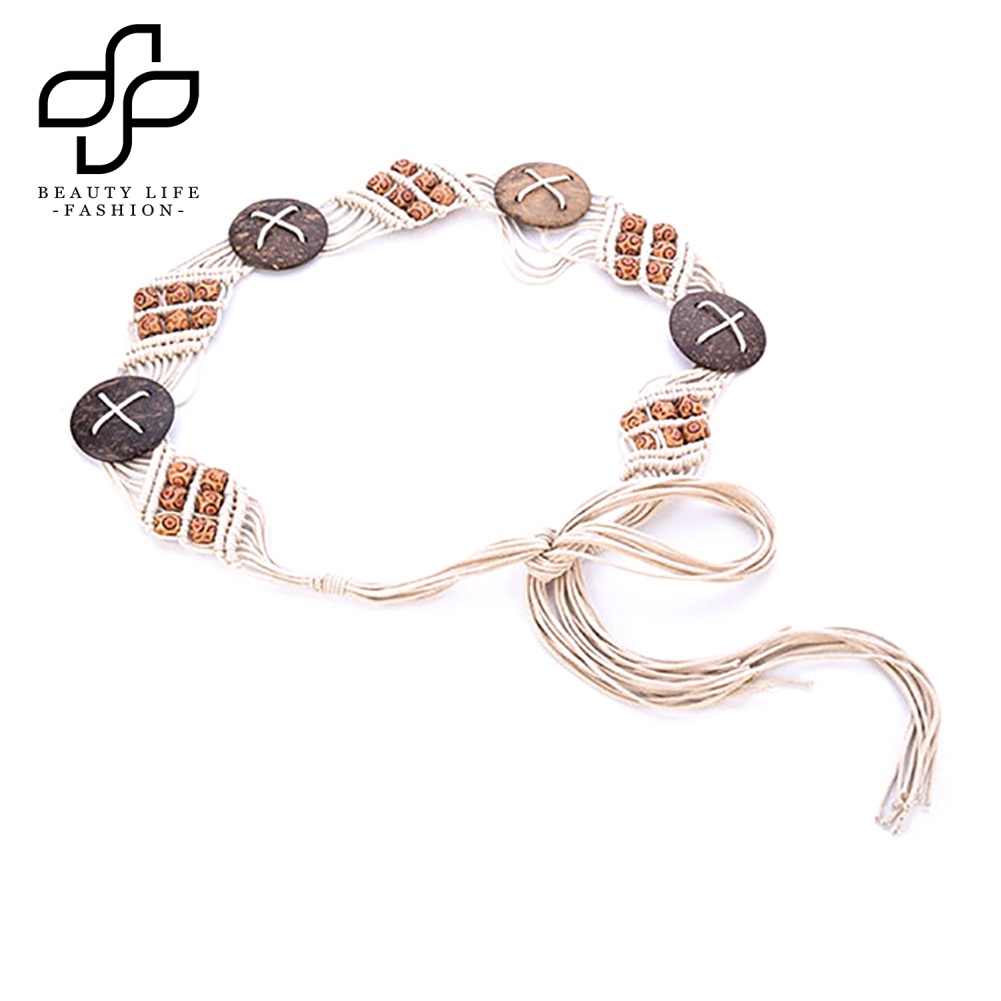 Thắt Lưng Dây Thừng Đính Hạt Gỗ Phong Cách Boho Thời Trang Cho Nữ