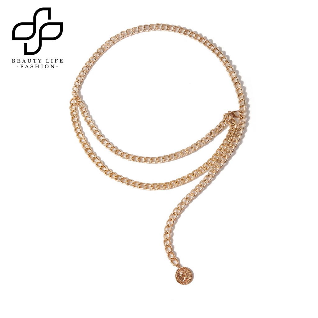 Dây Xích Đeo Thắt Lưng Hai Lớp Dày Dặn Có Thể Điều Chỉnh Mặt Đồng Xu