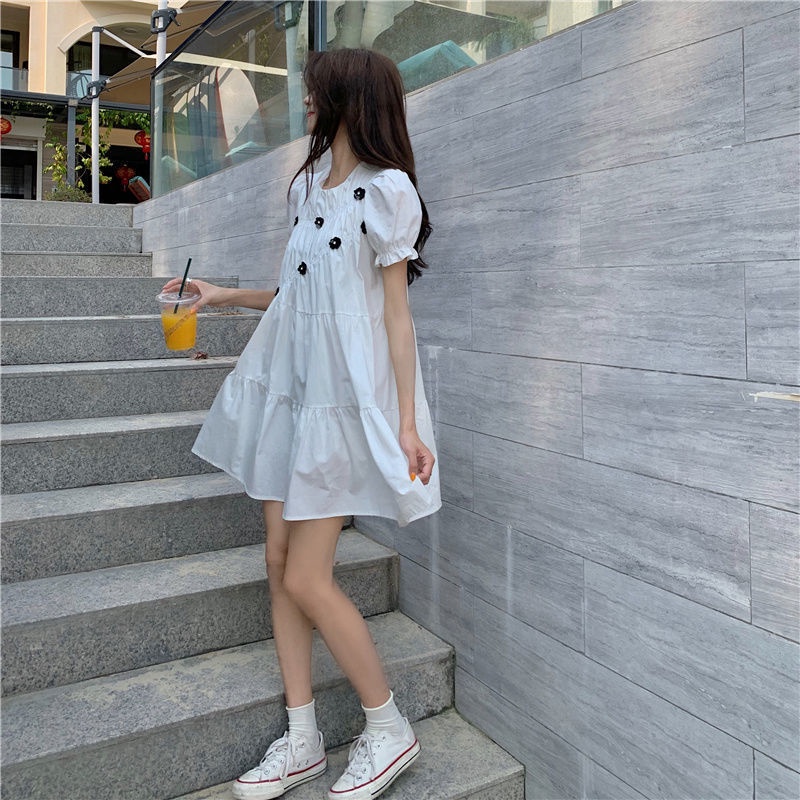 COZOK Đầm Hoa Ngắn Tay Thời Trang Xinh Xắn Cá Tính