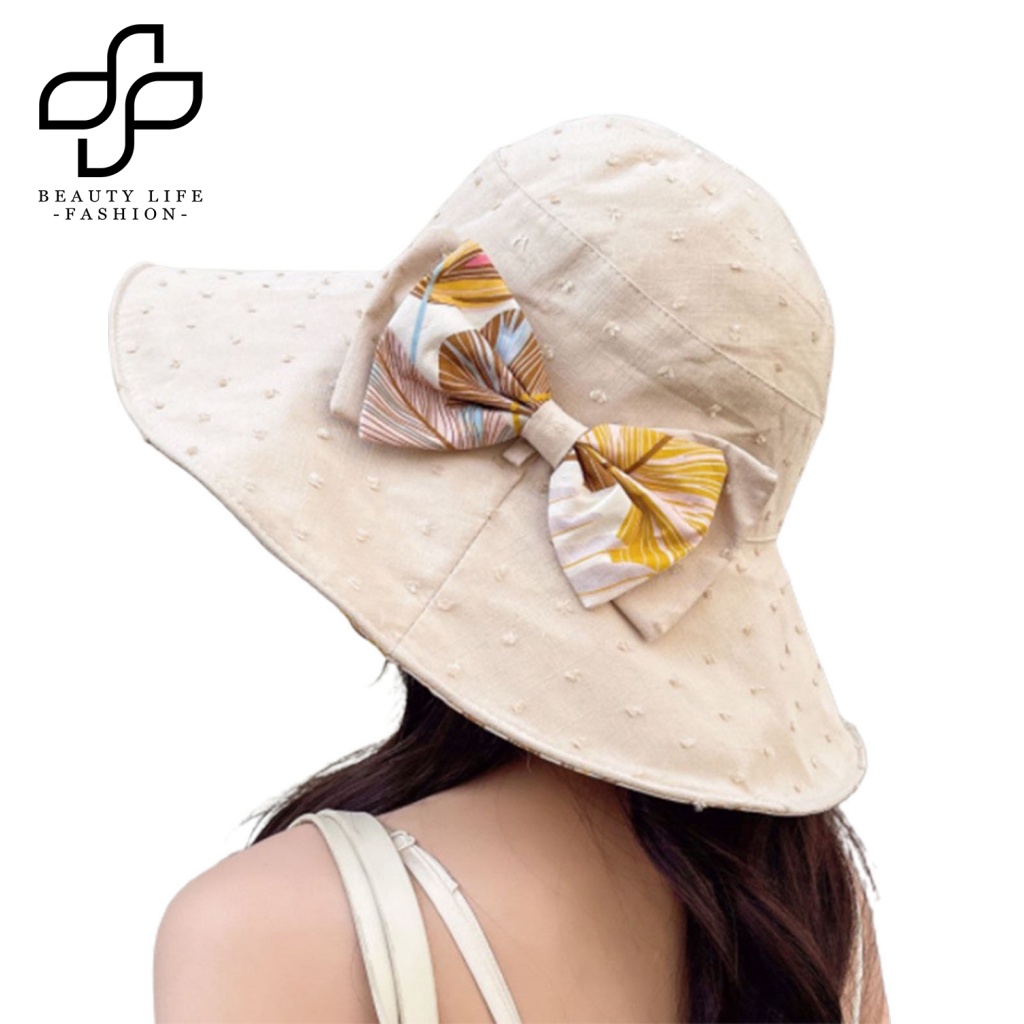 Nón Tai Bèo Rộng Vành Chống Nắng Đính Nơ Có Thể Gấp Gọn Thời Trang Mùa Hè Cho Nữ