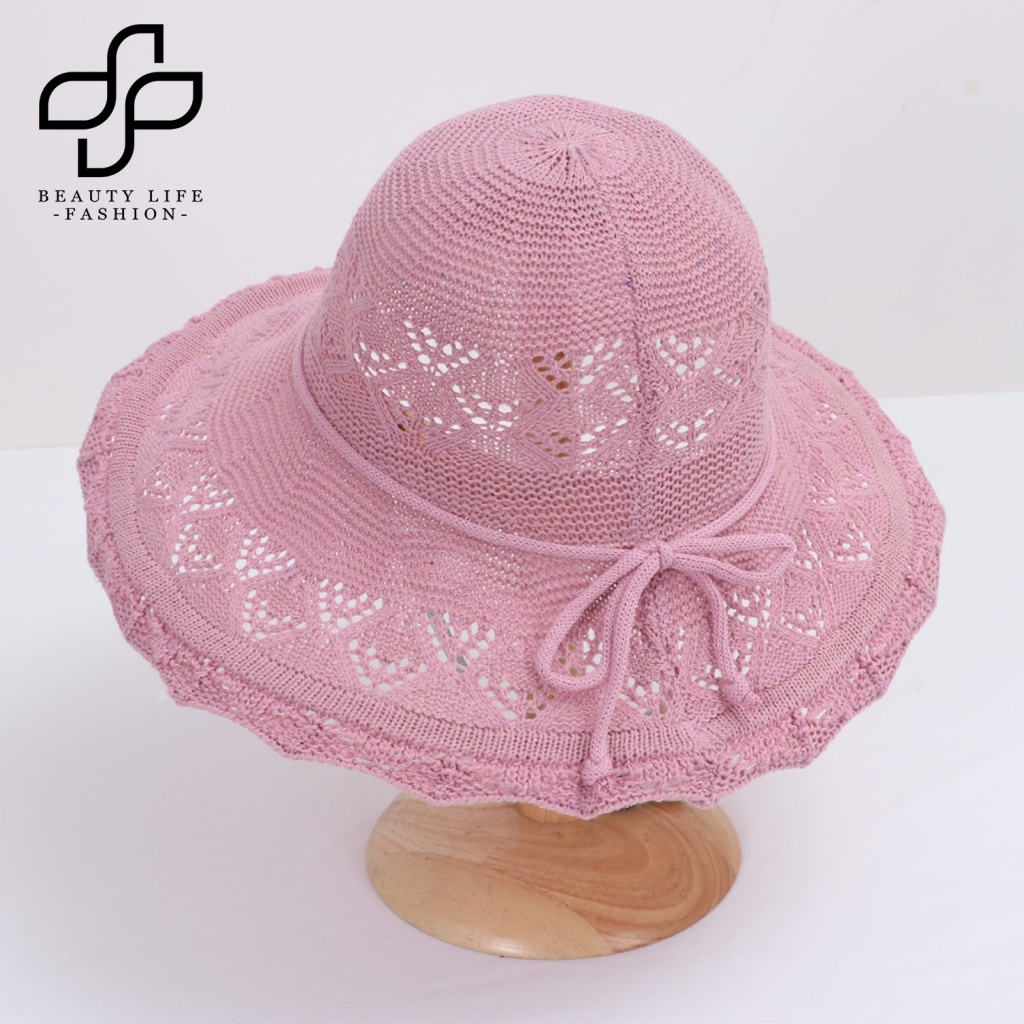 Mũ Vành Rộng Thiết Kế Dây Rút Đính Nơ Thời Trang Đi Biển Mùa Hè