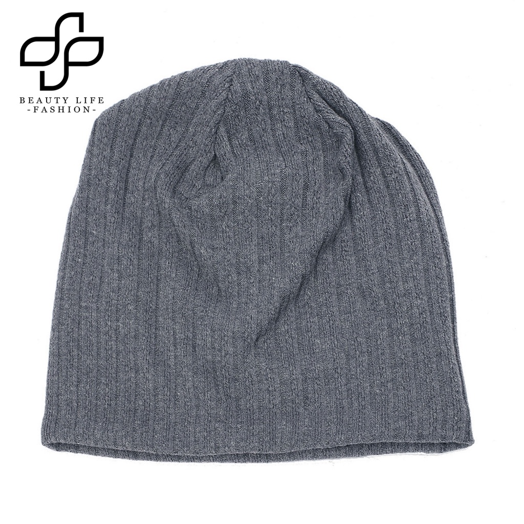 Mũ Beanie Hai Lớp Mềm Mại Độ Co Giãn Cao Màu Trơn Thời Trang Mùa Đông