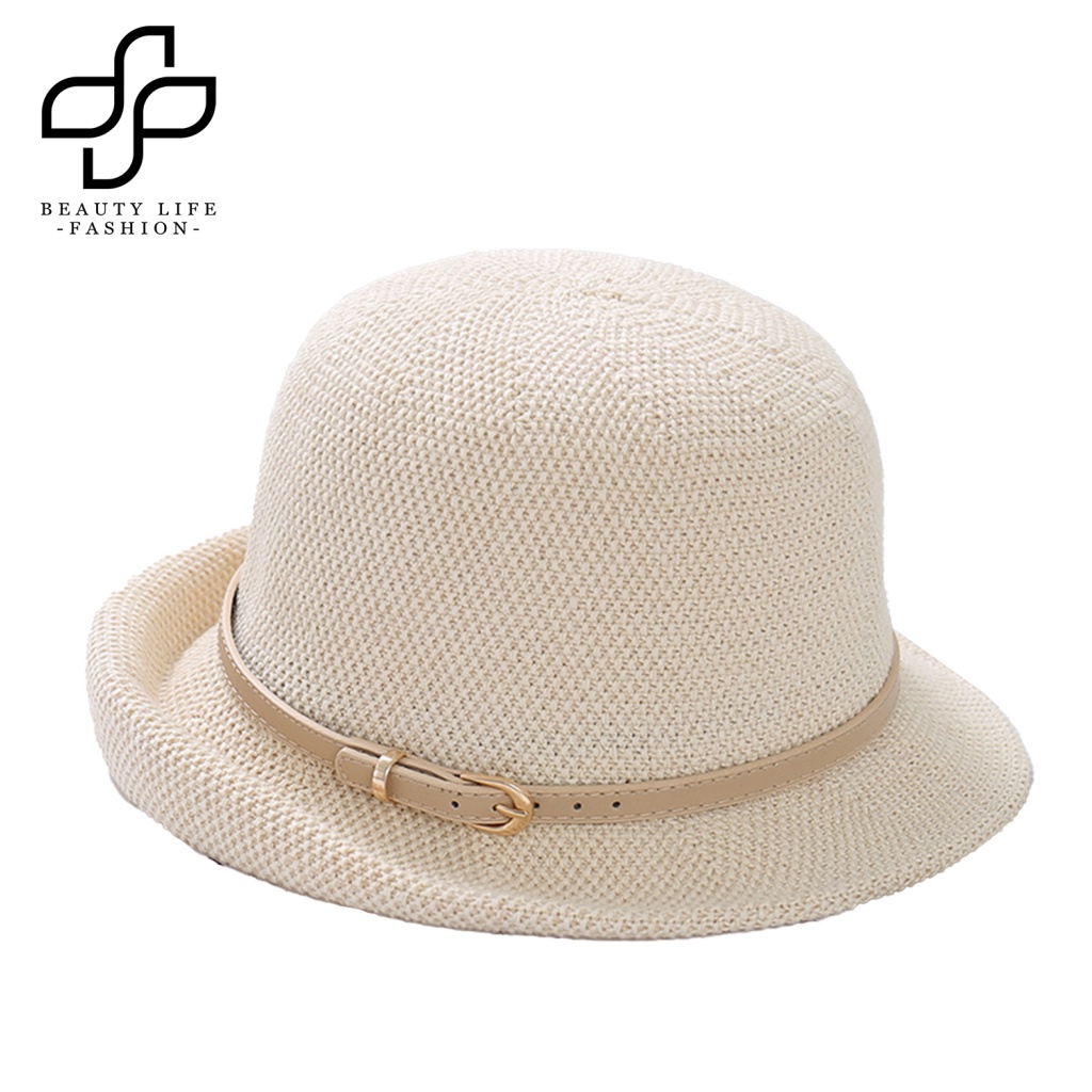 Mũ Rộng Vành Dệt Kim Mỏng Màu Trơn Thoáng Khí Chống Tia UV Thời Trang Đi Biển Mùa Hè Cho Nữ