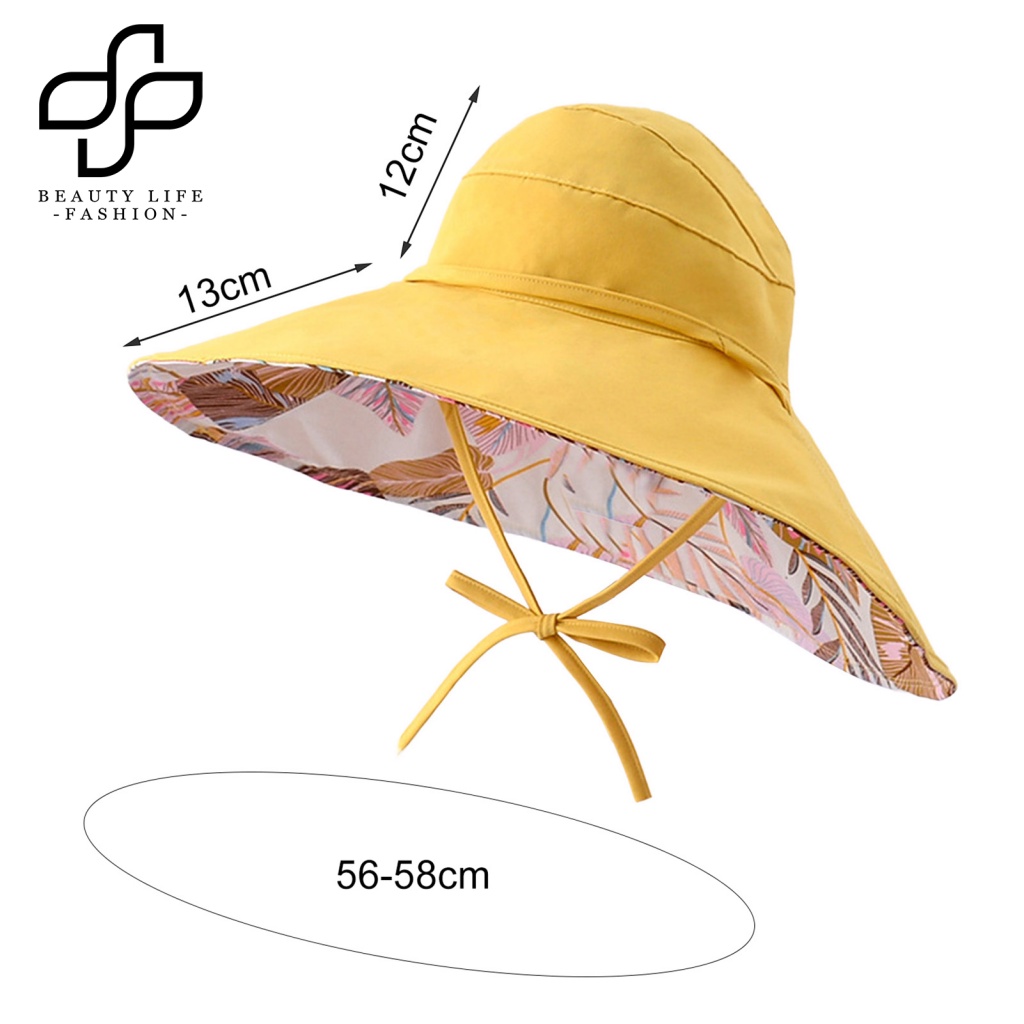 Nón Vành Rộng Mềm Mại Thoáng Khí Phối Dây Rút Chống Nắng Mùa Hè In Họa Tiết Lá Có Thể Điều Chỉnh Cho Nữ