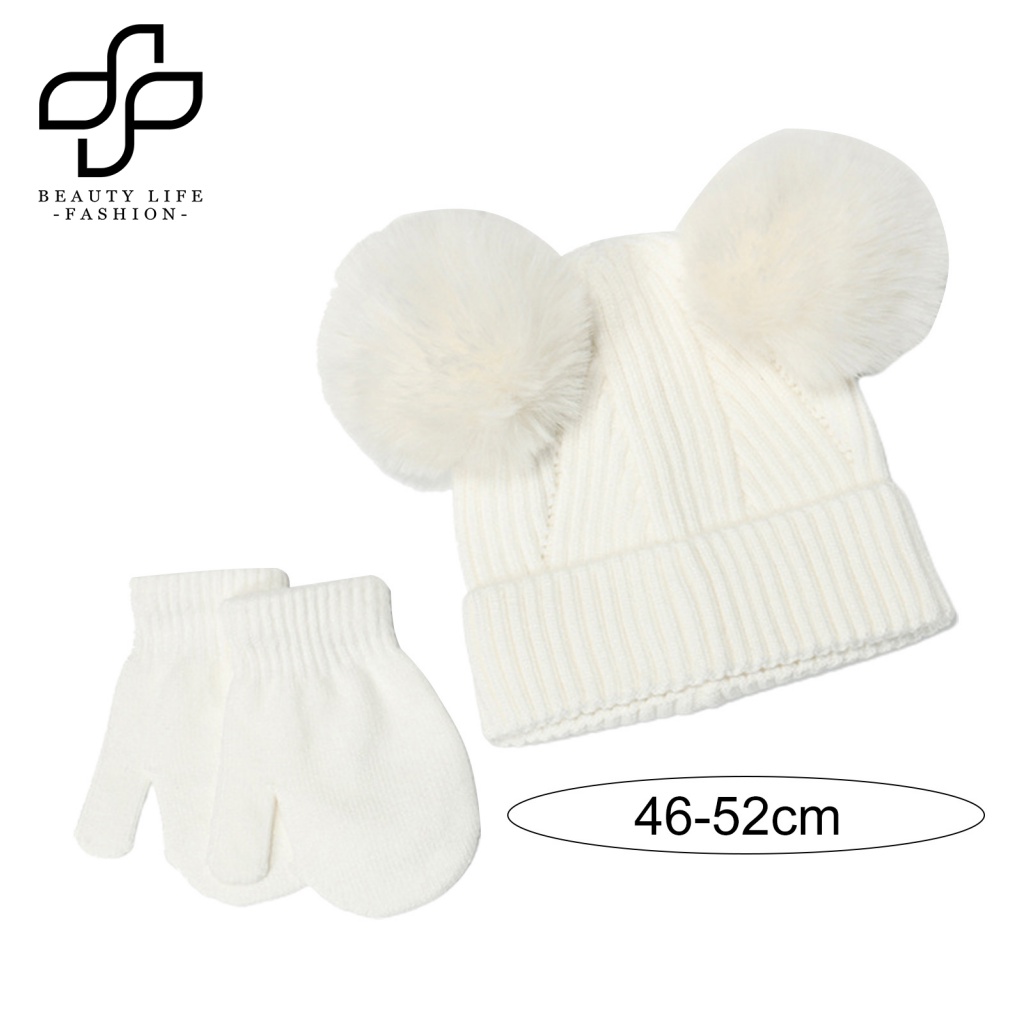 Bộ 2 Găng Tay / Mũ / Găng Tay Bóng Lông Siêu Mềm Dày Dặn Co Giãn Chống Lạnh Thời Trang Cho Bé Trai Và Gái