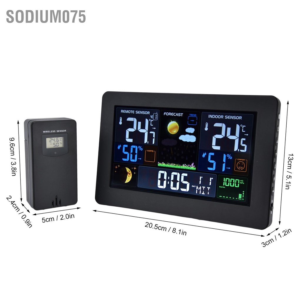 Sodium075 Trạm thời tiết màu kỹ thuật số Hiển thị nhiều dữ liệu Đèn nền hiển lớn Đồng hồ nhiệt kế cho văn phòng tại nhà