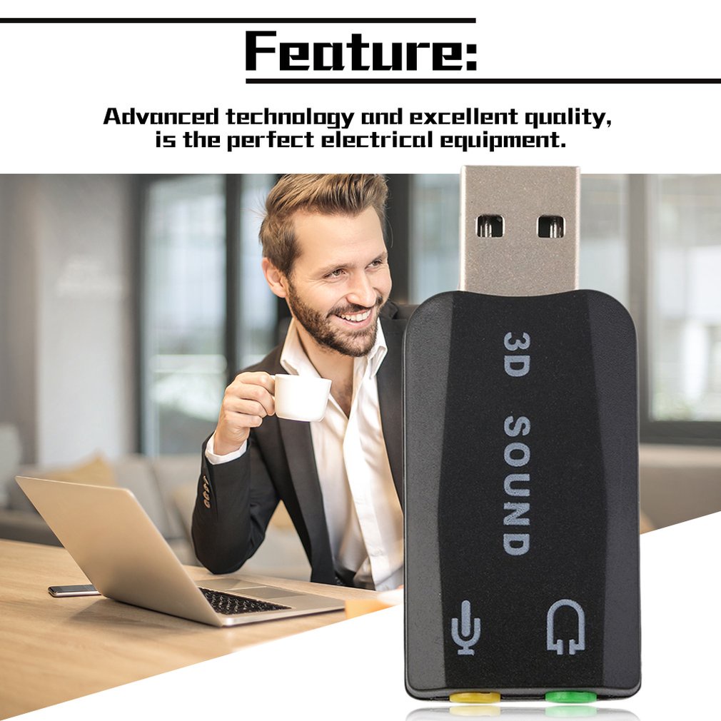 Black Durable Lightweight Plug &amp; Play Usb 2.0 To 3D For Mic Speaker Audio Headset Sound Card Adapter 5.1 Channels Pc Laptop [Q/5]