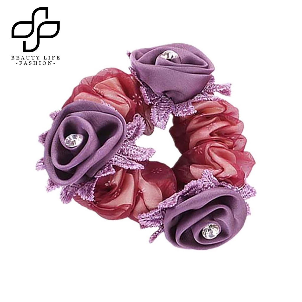 Dây Cột Tóc Vải Lưới Đính Hoa Và Ngọc Trai Giả Thời Trang