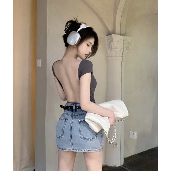 NZN Áo Thun Tay Ngắn Cổ Vuông Hở Lưng Gợi Cảm Cho Nữ