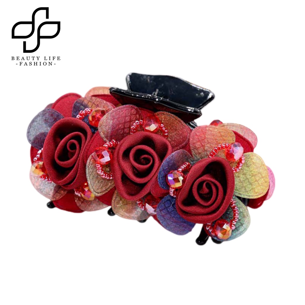 Kẹp Tóc Càng Cua Chống Trượt Đính Hạt Hình Hoa / Nơ Thời Trang Cho Nữ