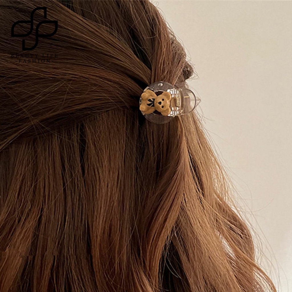 Kẹp Tóc Càng Cua Hình Gấu Nhỏ Trong Suốt Không Trơn Di Động Có Răng Lược Cho Nữ