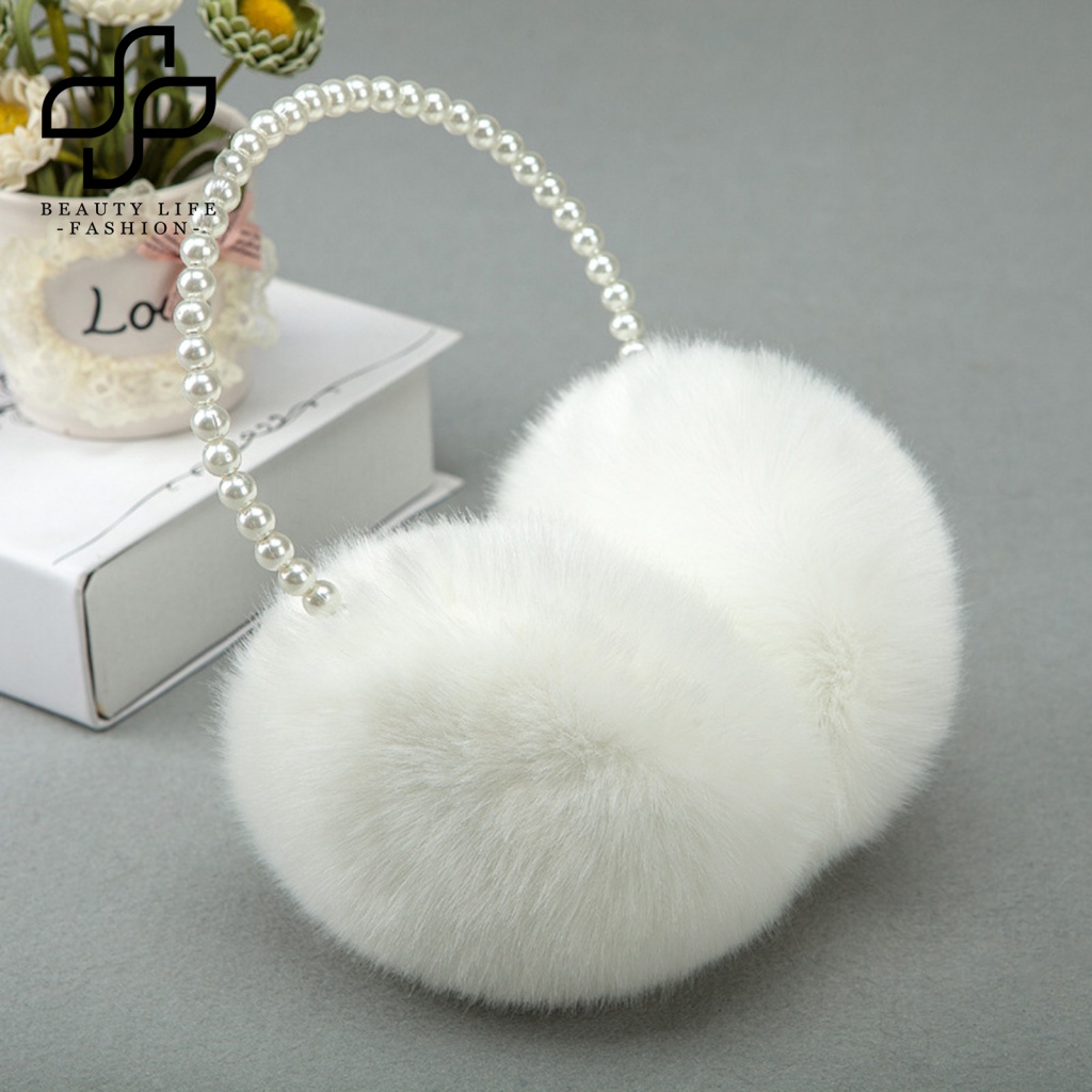 Bông Chụp Tai Phủ Lông Thỏ Giả Màu Trơn Giữ Ấm Tai Chống Trượt Thoải Mái Thời Trang Thu Đông Cho Nữ