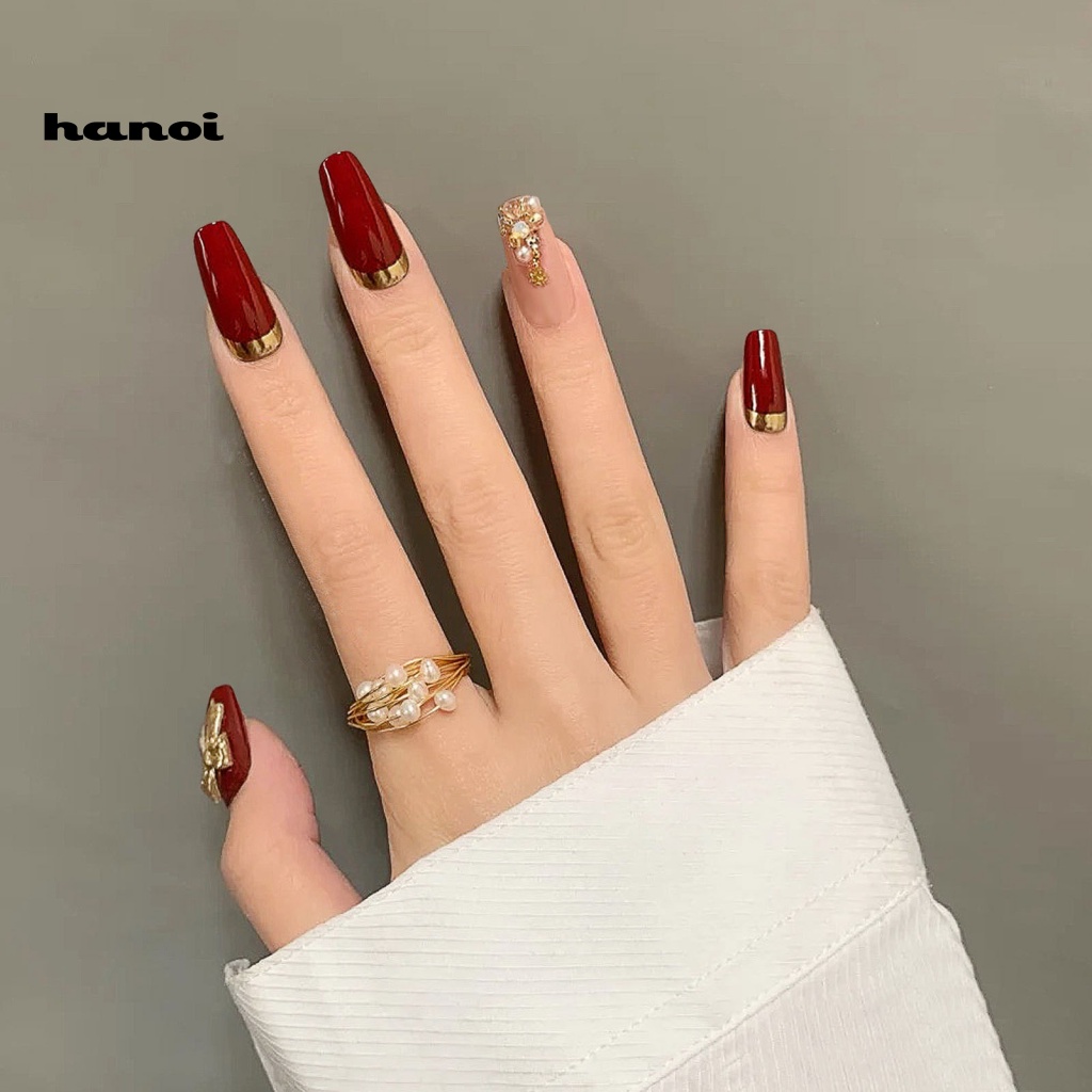 1 Bộ Móng Tay Giả Siêu Mỏng Đính Ngọc Trai Không Gây Hại Dùng Trang Trí