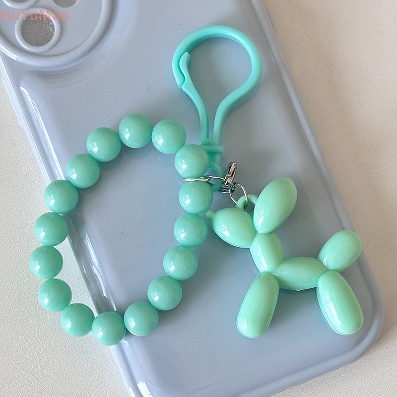 1 Móc Khóa Hình Chú Chó Đeo Bóng Bay Đính Ngọc Trai Dễ Thương