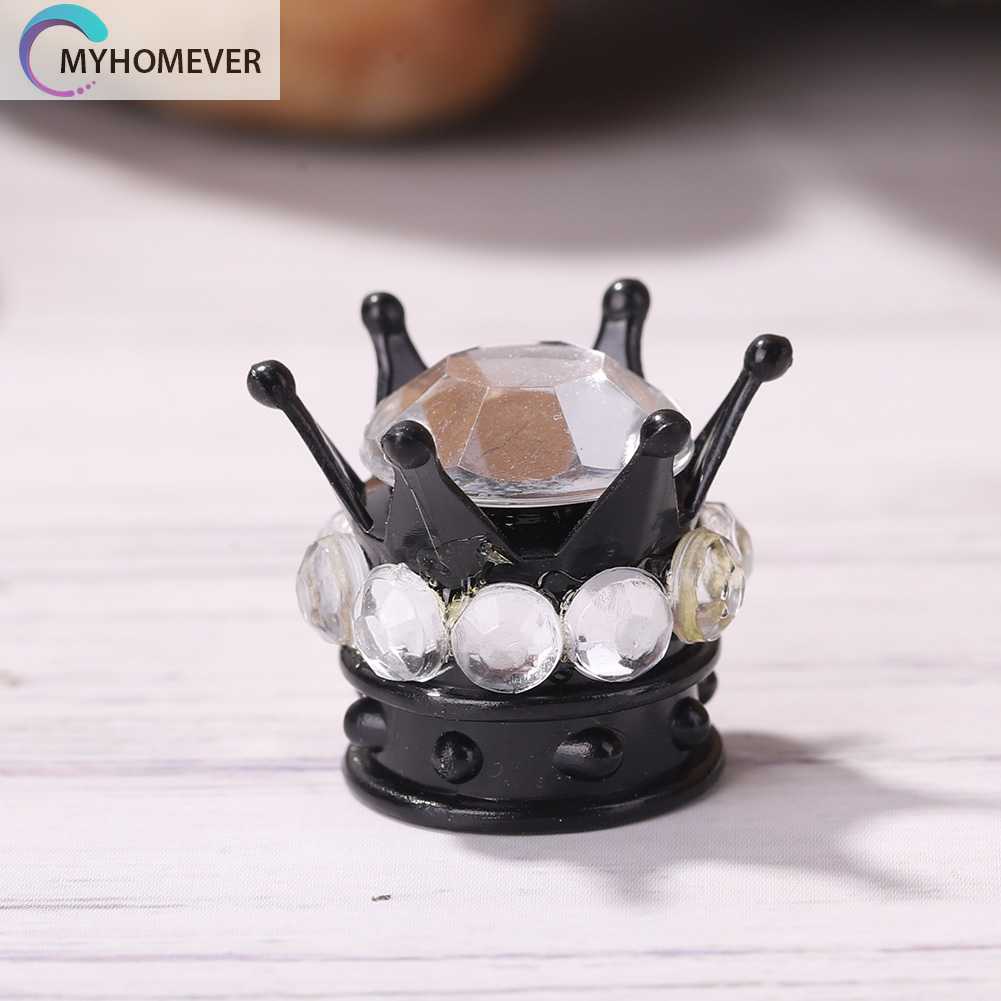 Bộ 4 Nắp Van Bánh Xe Hình Vương Miện Đen Đính Đá Lấp Lánh
