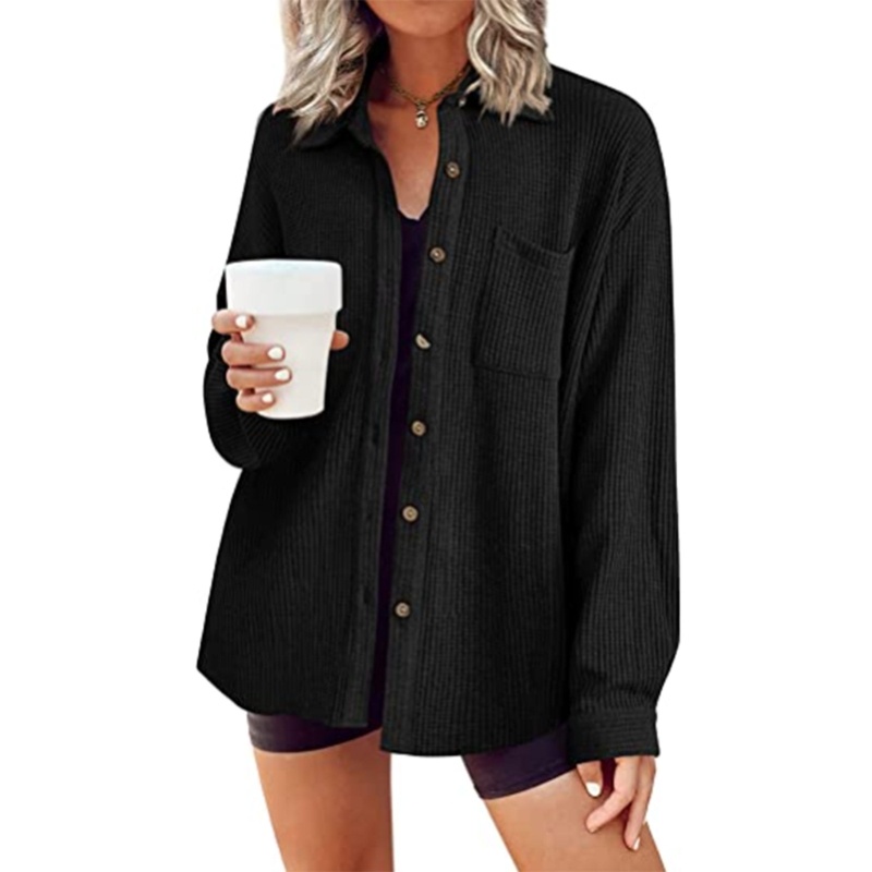 Xiangbao Áo Cổ Bẻ Dáng Rộng Cài Nút Có Túi Thời Trang Thường Ngày Cho Nữ