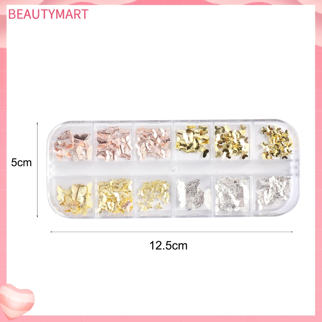 1 Hộp Phụ Kiện Trang Trí Móng Tay Hình Bướm 3D Bằng Kim Loại Chống Rỉ