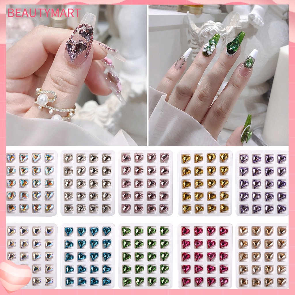 Set 20 Phụ Kiện Trang Trí Móng Tay Nghệ Thuật Hình Trái Tim 3D Không Phai Màu Sắc