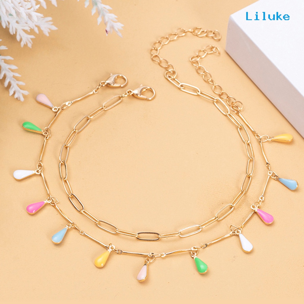 Bộ 2 Vòng cổ Hợp Kim Mạ Bạc Trang Trí Hình Giọt Nước Nhiều Màu Sắc Cho Nữ