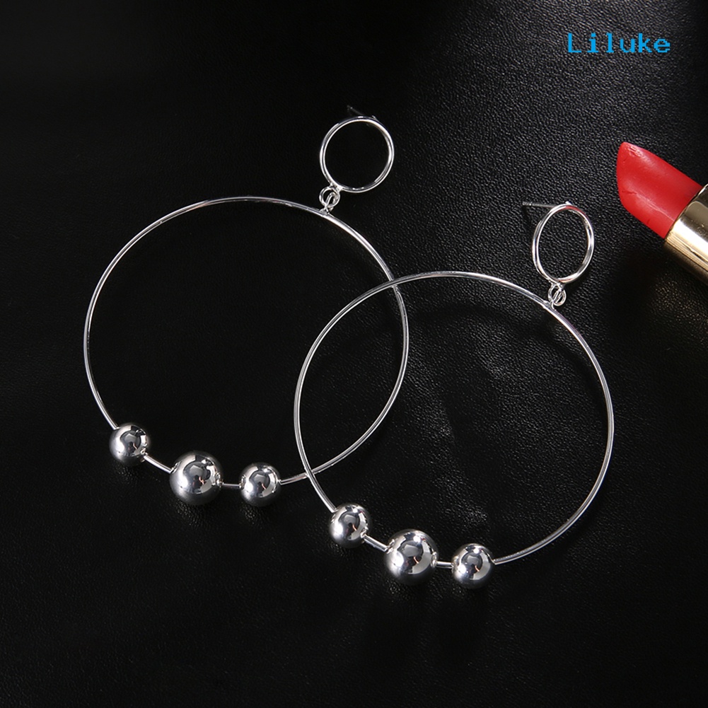 Đôi Khuyên Tai HìNh VòNg TròN LớN PhốI HạT ThờI Trang Cho Nữ