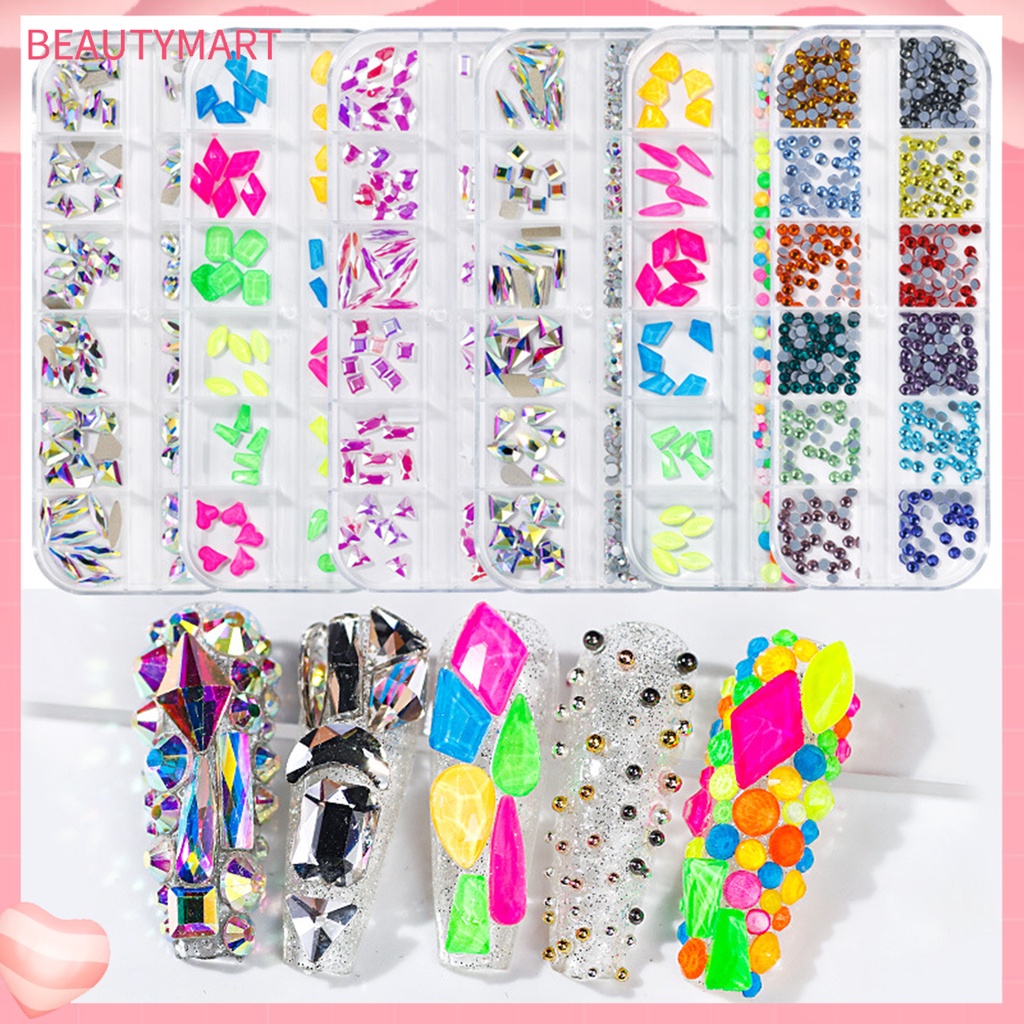 Hộp 12 Ngăn Đựng Hạt Đá Trang Trí Móng Tay Gọn Nhẹ DIY