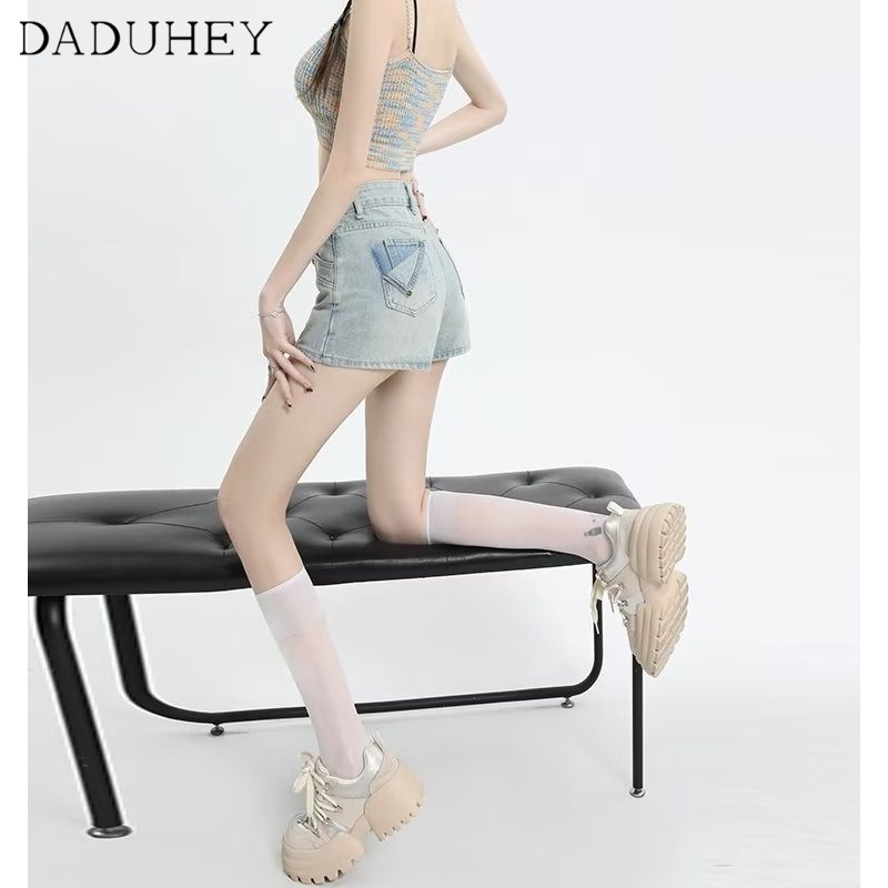 Chân váy denim DADUHEY lưng cao dáng chữ A thời trang retro phong cách Hàn Quốc cho nữ
