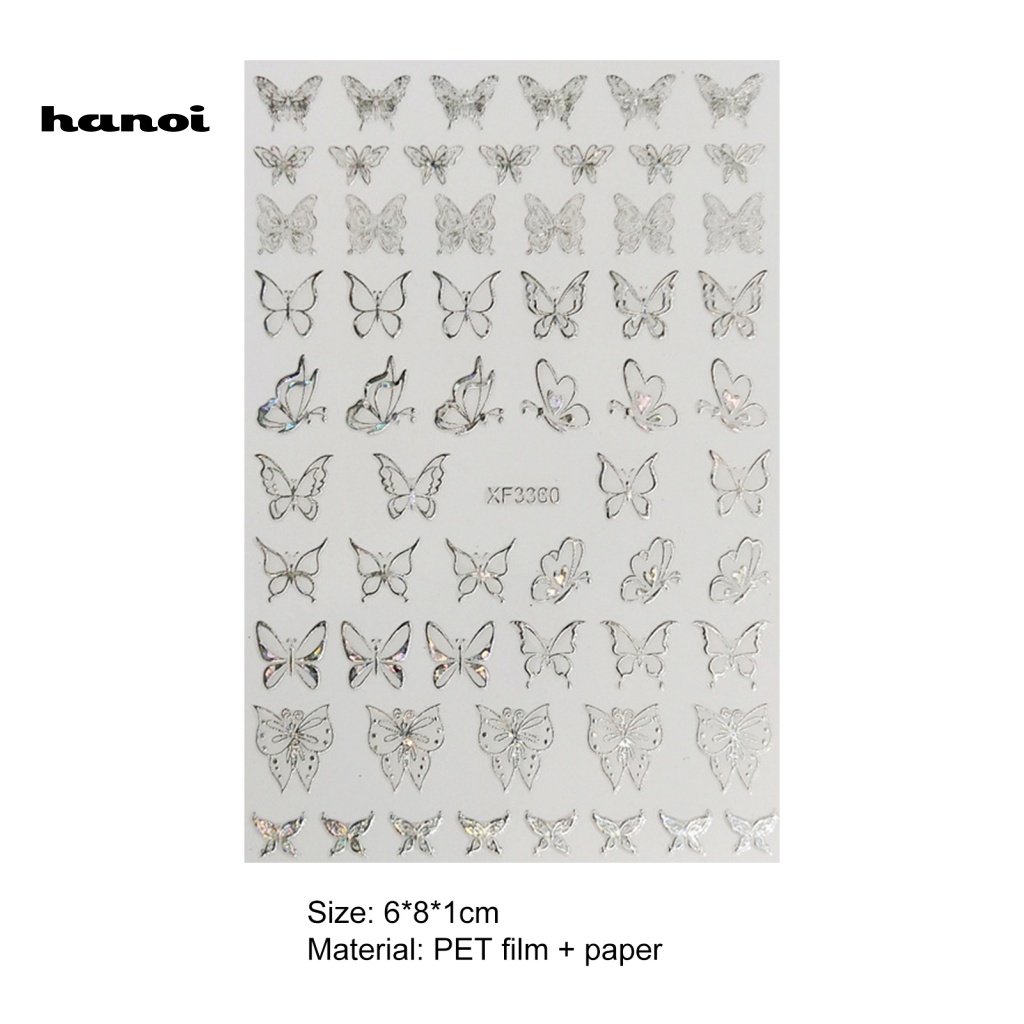 Set 12 Miếng Dán Trang Trí Móng Tay Hình Bướm 3D Nhiều Màu Sắc